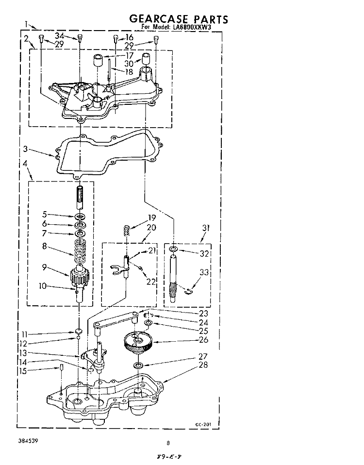 BASKET DRIVE AND BRAKE Diagram and Parts List for LA6800XKW3  Whirlpool Washer