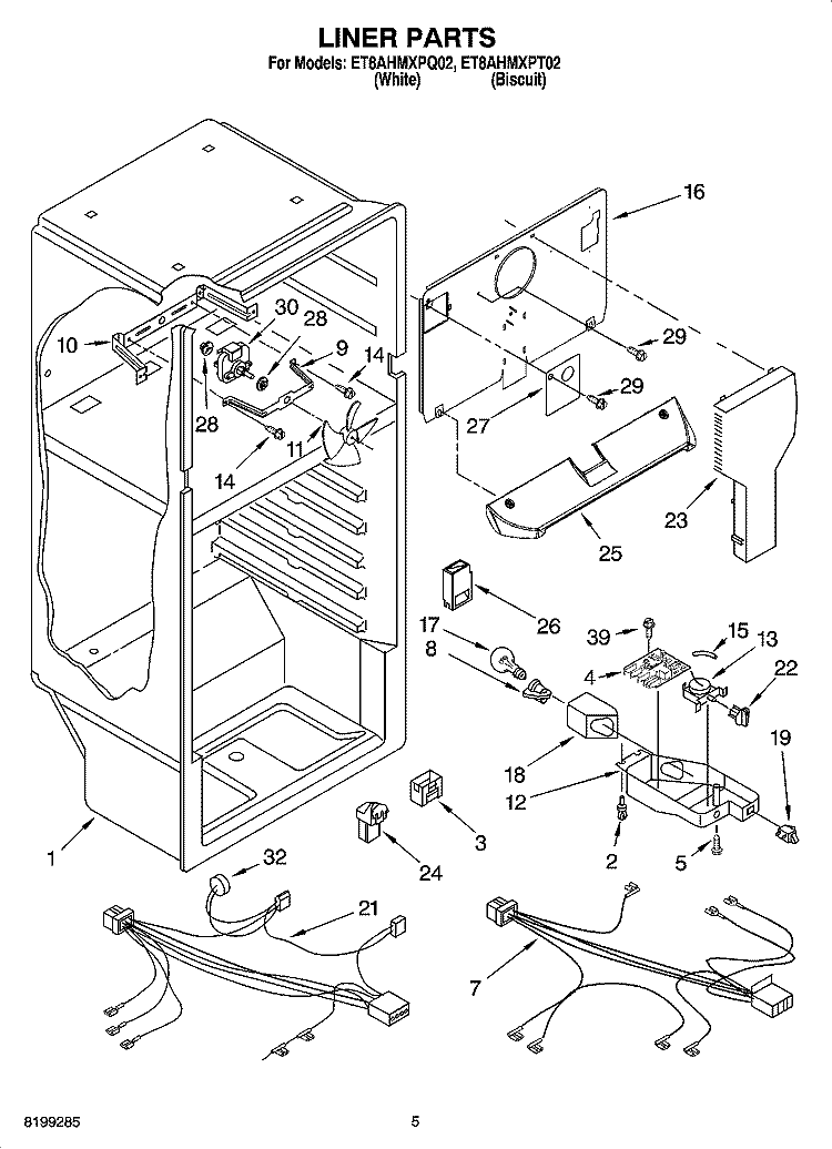 LINER PARTS Diagram and Parts List for ET8AHMXPQ02  Whirlpool Refrigerator