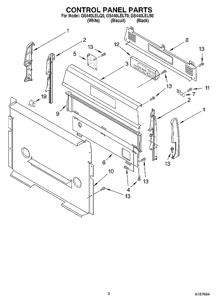 CONTROL PANEL PARTS Diagram and Parts List for GS440LELQ0  Whirlpool Range