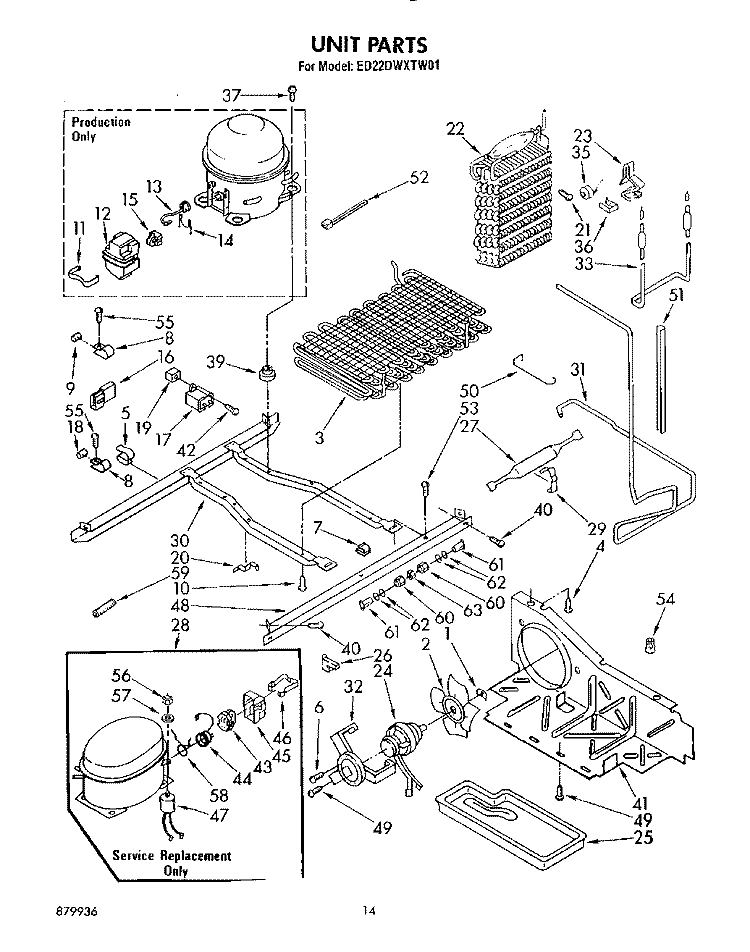 UNIT Diagram and Parts List for ED22DWXTG01  Whirlpool Refrigerator