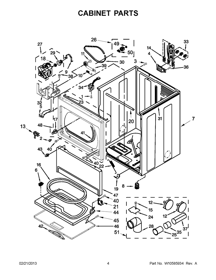 CABINET PARTS Diagram and Parts List for 4GWED5500YW2  Whirlpool Dryer