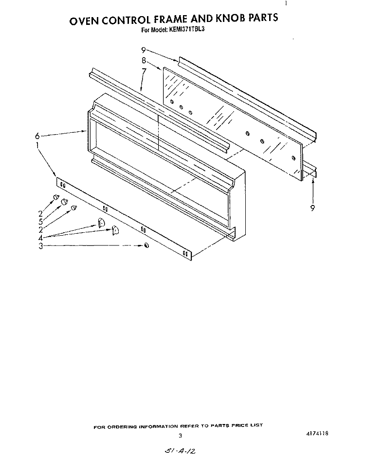 OVEN CONTROL FRAME AND KNOB Diagram and Parts List for KEMI371TBL3  KitchenAid Microwave Oven Combo
