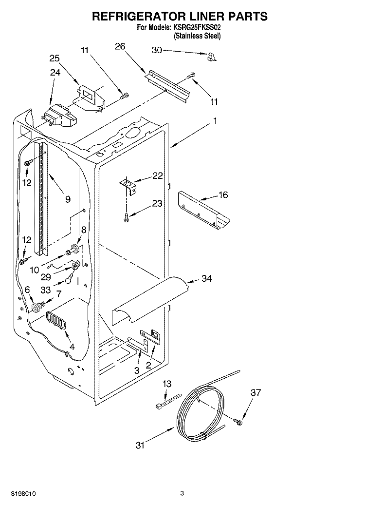 REFRIGERATOR LINER Diagram and Parts List for KSRG25FKSS02  KitchenAid Refrigerator