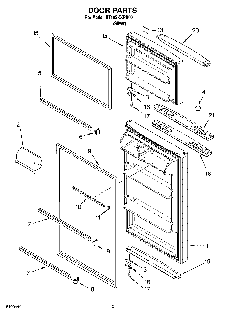 DOOR PARTS Diagram and Parts List for RT18SKXRD00  Roper Refrigerator
