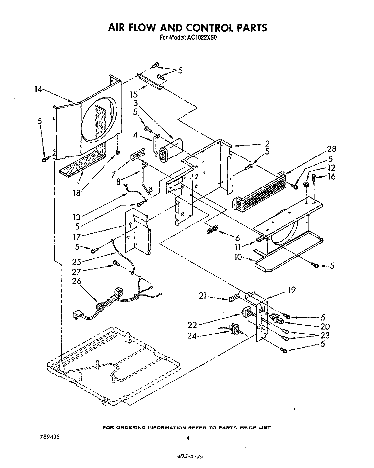 AIRFLOW AND CONTROL Diagram and Parts List for AC1022XS0  Whirlpool Air Conditioner