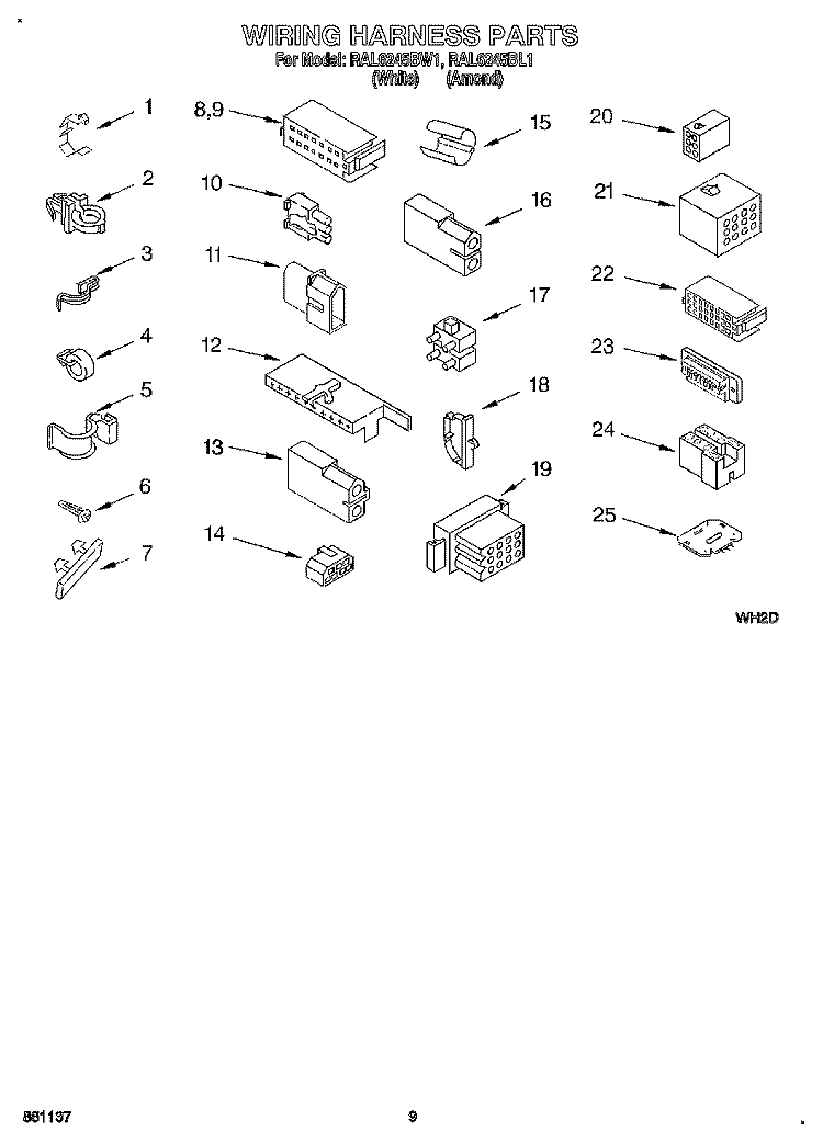 WIRING HARNESS Diagram and Parts List for RAL6245BL1  Whirlpool Washer