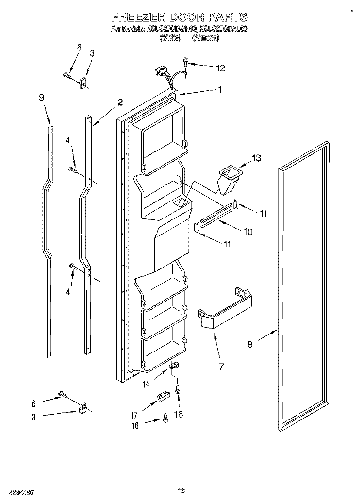 FREEZER DOOR Diagram and Parts List for KSUS27QDAL00  KitchenAid Refrigerator