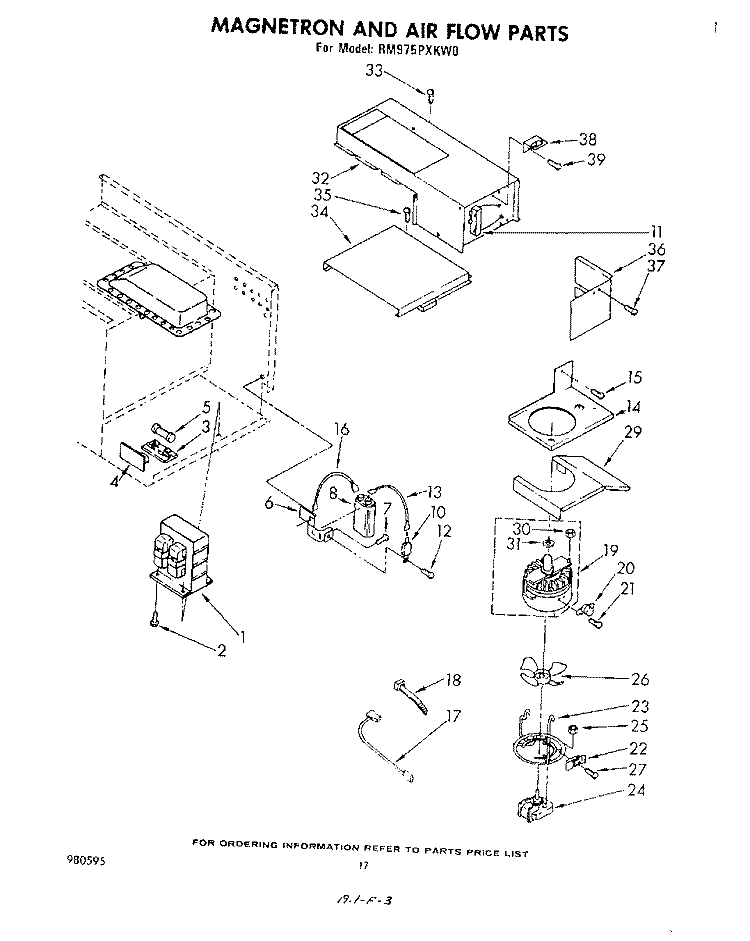MAGNETRON AND AIR FLOW Diagram and Parts List for RM975PXKW0  Whirlpool Microwave Oven Combo