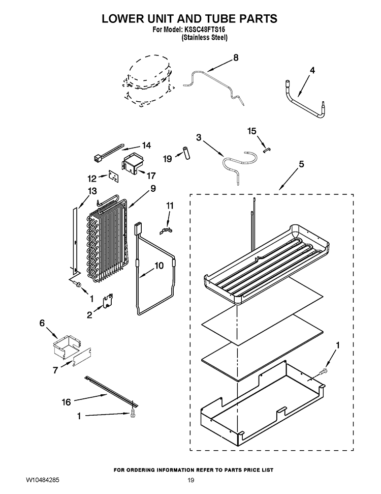 LOWER UNIT AND TUBE PARTS Diagram and Parts List for KSSC48FTS15  KitchenAid Refrigerator