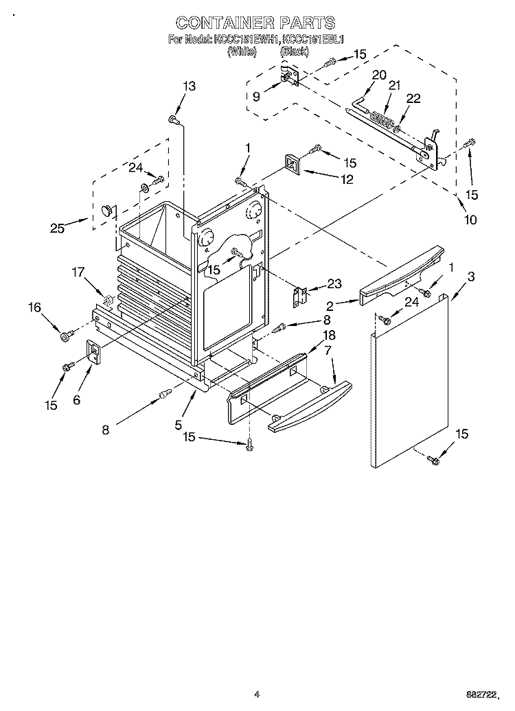 CONTAINER Diagram and Parts List for KCCC151EBL1  KitchenAid Trash Compactor