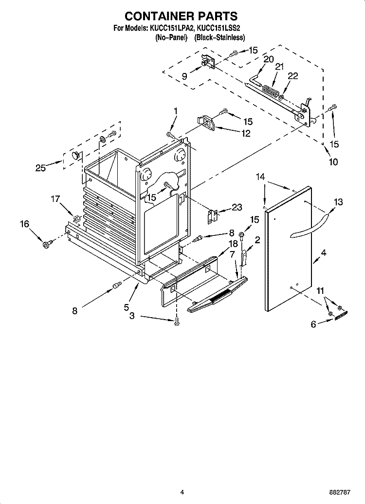 CONTAINER PARTS Diagram and Parts List for KUCC151LPA2  KitchenAid Trash Compactor