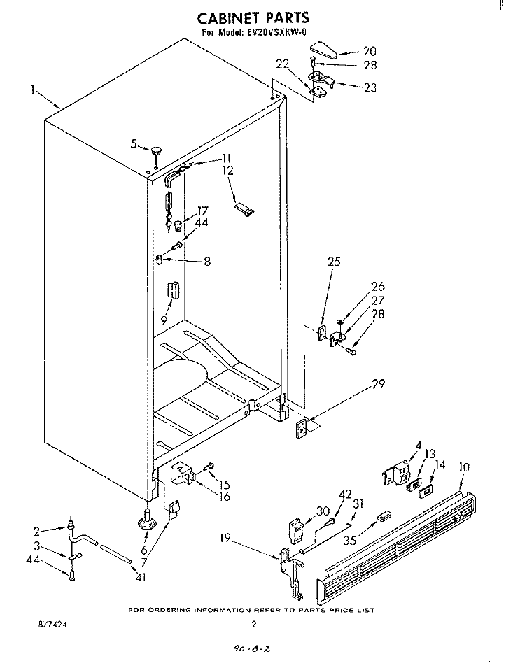 CABINET Diagram and Parts List for EV20VSXKW0  Whirlpool Freezer