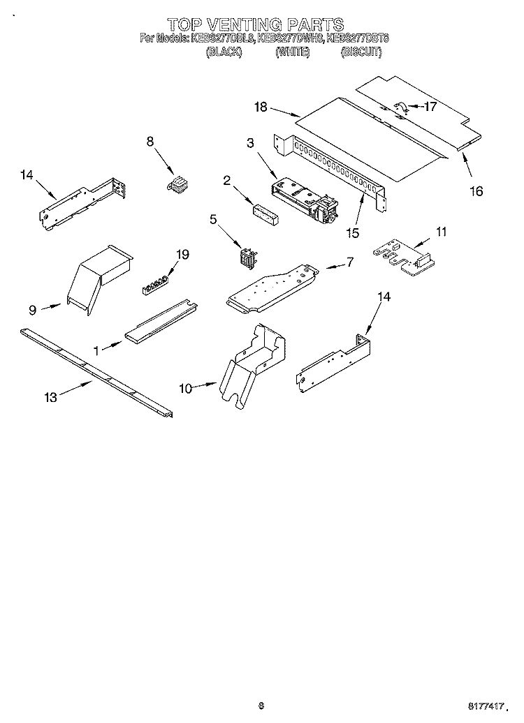 TOP VENTING, OPTIONAL Diagram and Parts List for KEBS277DBT8  KitchenAid Wall Oven