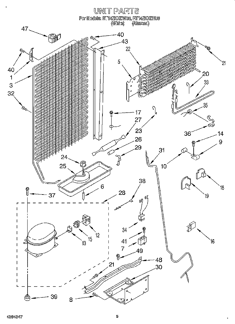 UNIT Diagram and Parts List for RT14ZKXEW00  Roper Refrigerator