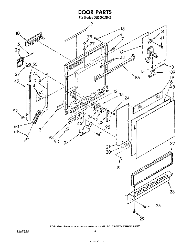DOOR Diagram and Parts List for DU3000XR2  Whirlpool Dishwasher