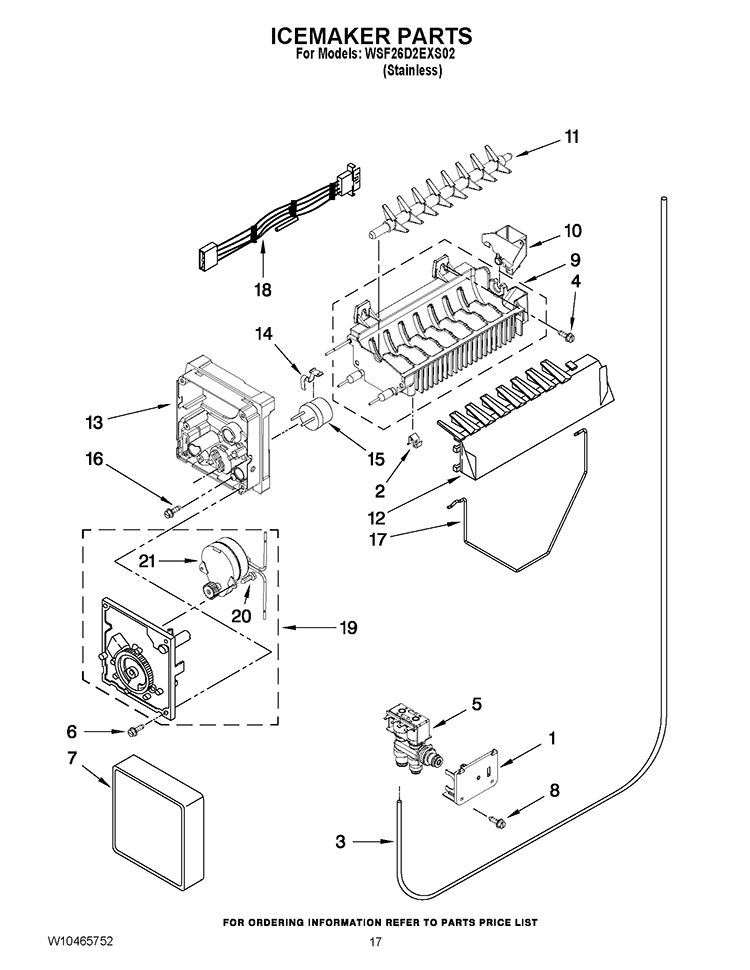ICEMAKER PARTS Diagram and Parts List for WSF26D2EXS02  Whirlpool Refrigerator