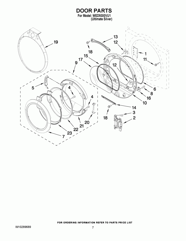 DOOR PARTS Diagram and Parts List for WED9300VU1  Whirlpool Dryer