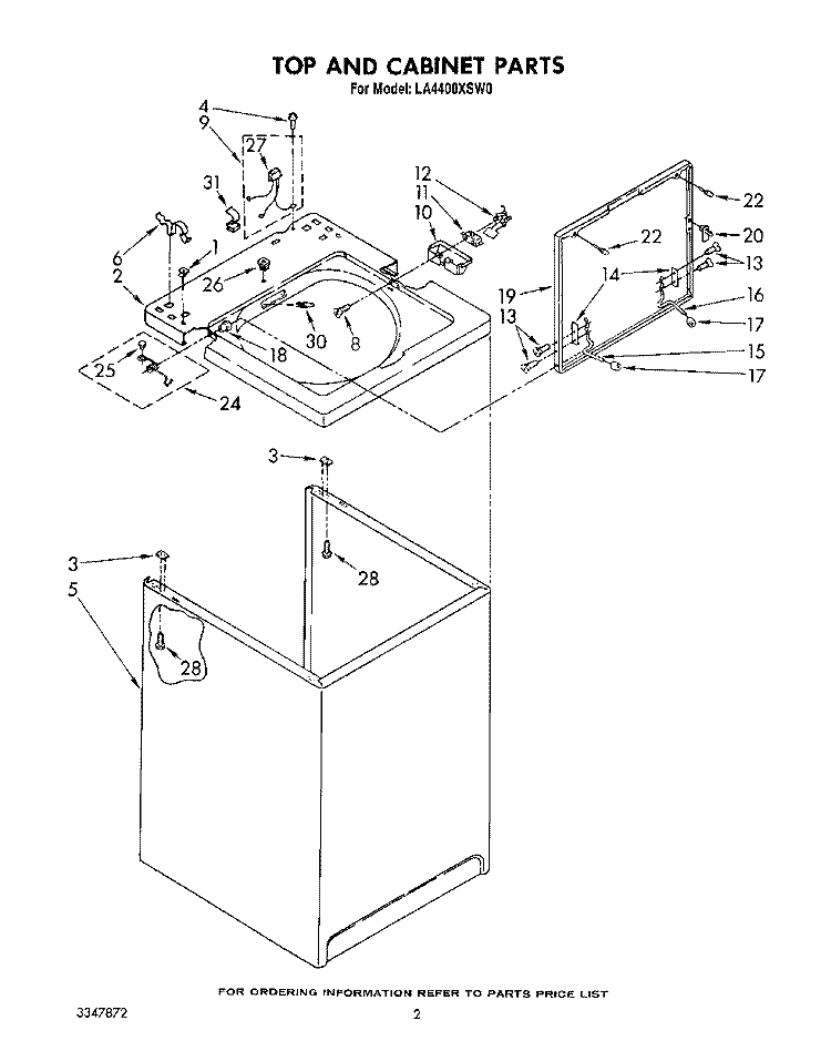 TOP AND CABINET, LIT/OPTIONAL Diagram and Parts List for LA4400XSW0  Whirlpool Washer