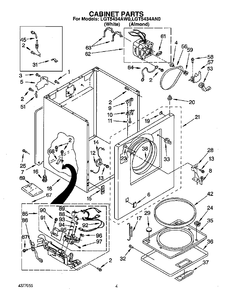 CABINET Diagram and Parts List for LGT5434AW0  Whirlpool Dryer