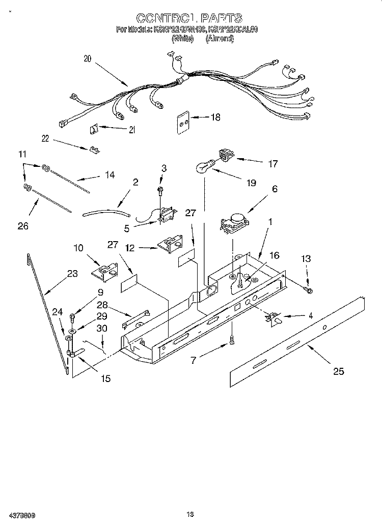 CONTROL, LIT/OPTIONAL Diagram and Parts List for KSRP22KDAL00  KitchenAid Refrigerator
