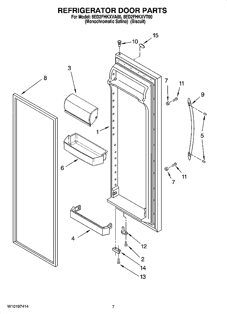 REFRIGERATOR DOOR PARTS Diagram and Parts List for 8ED2FHKXVA00  Whirlpool Refrigerator