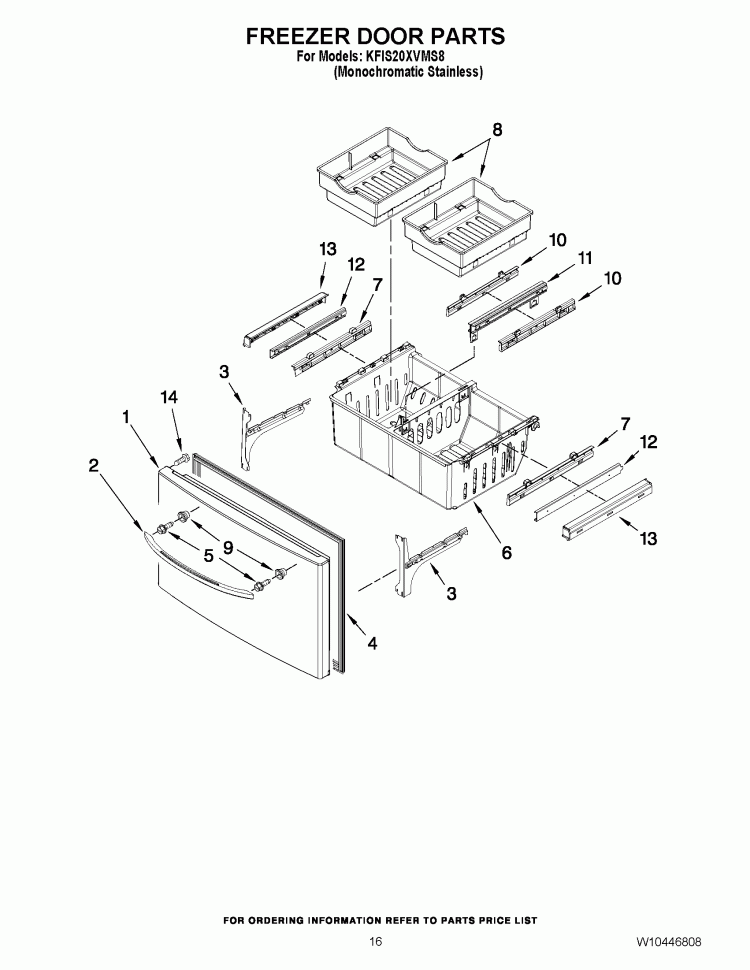 FREEZER DOOR PARTS Diagram and Parts List for KFIS20XVMS8  KitchenAid Refrigerator