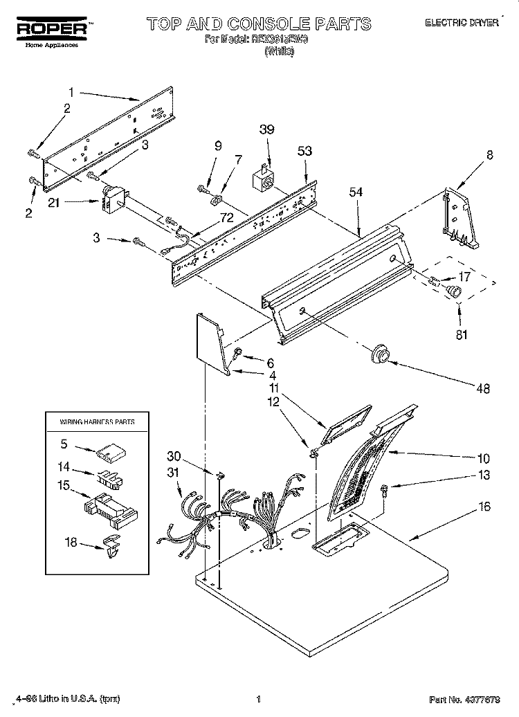 SECTION Diagram and Parts List for REX3615EW0  Roper Dryer