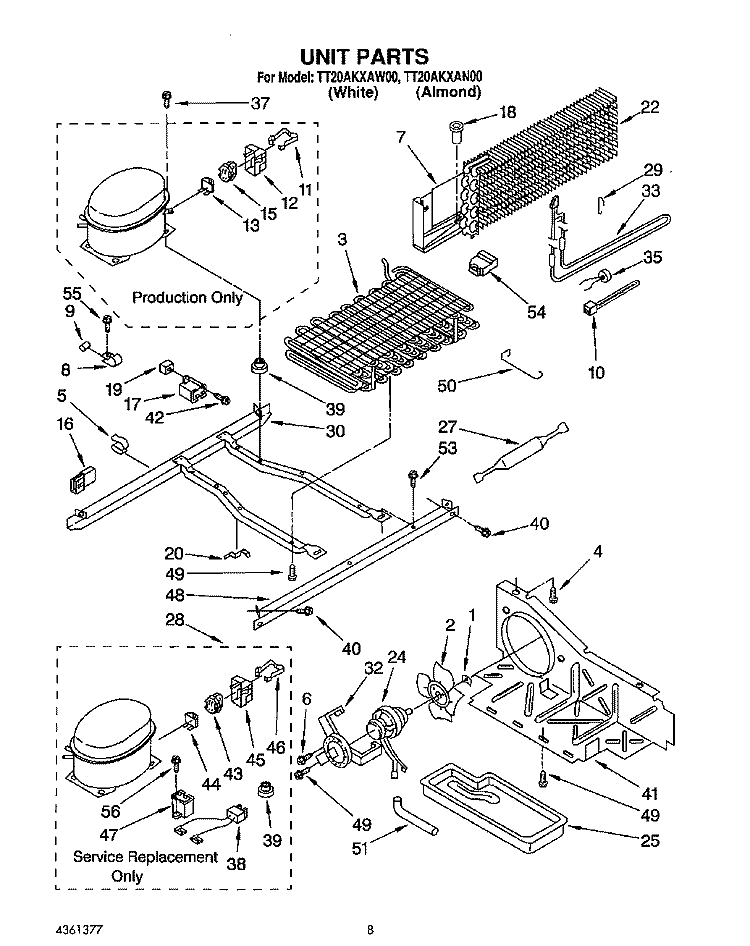 UNIT Diagram and Parts List for TT20AKXAW00  Whirlpool Refrigerator