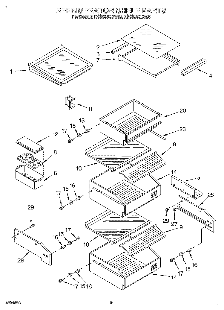 REFRIGERATOR SHELF Diagram and Parts List for KSSS36QDX05  KitchenAid Refrigerator