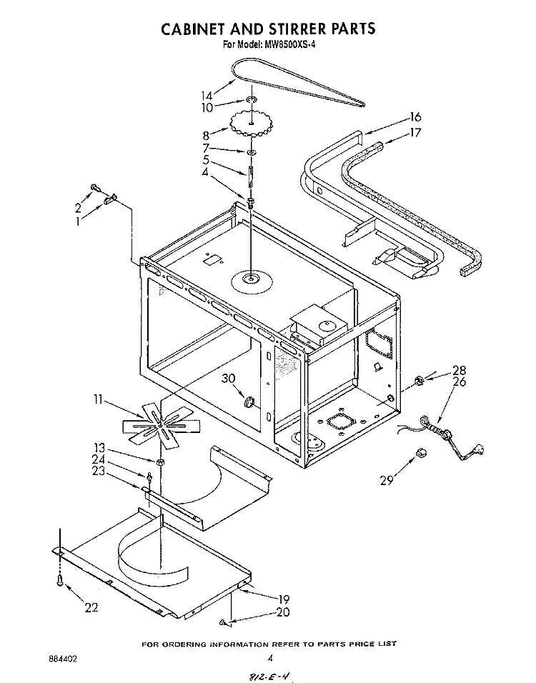 CABINET AND STIRRER Diagram and Parts List for MW8500XS4  Whirlpool Microwave