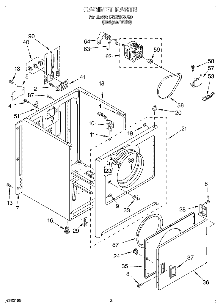 SECTION Diagram and Parts List for CEDX563JQ0  Crosley Dryer