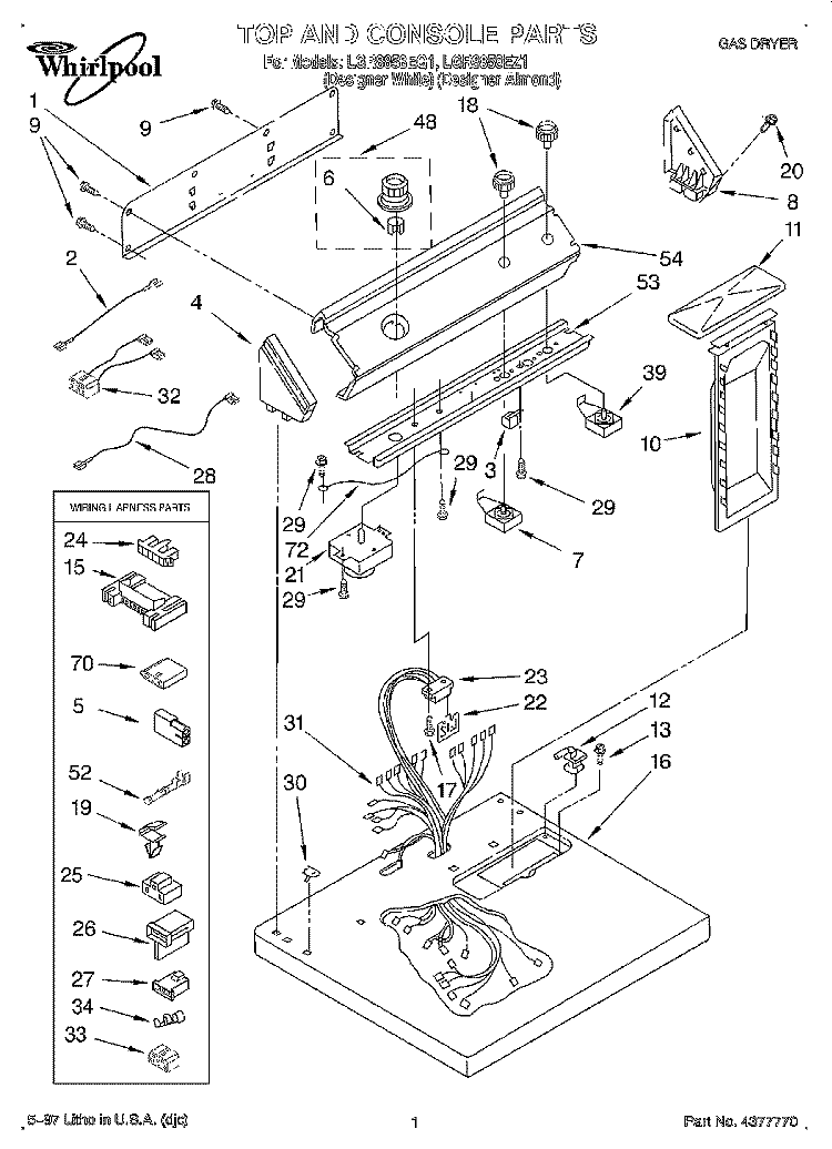 TOP AND CONSOLE, LIT/OPTIONAL Diagram and Parts List for LGR8858EZ1  Whirlpool Dryer
