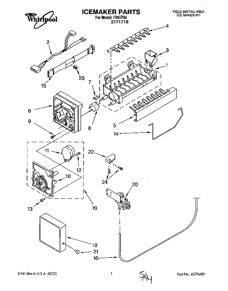 SECTION Diagram and Parts List for FRKIT94  Whirlpool Ice Maker