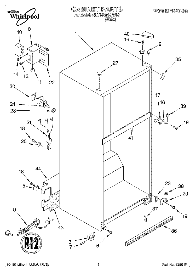 CABINET Diagram and Parts List for 3ET18GMXFW02  Whirlpool Refrigerator