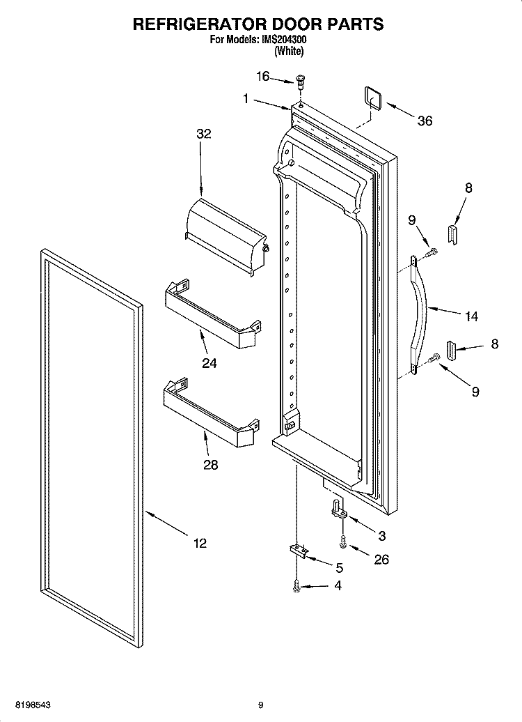 REFRIGERATOR DOOR PARTS Diagram and Parts List for IMS204300  Inglis Refrigerator