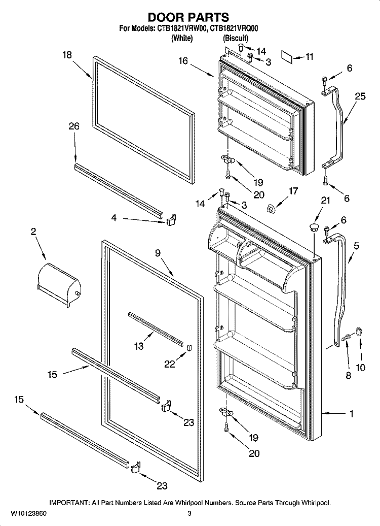 DOOR PARTS Diagram and Parts List for CTB1821VRW00  Whirlpool Refrigerator