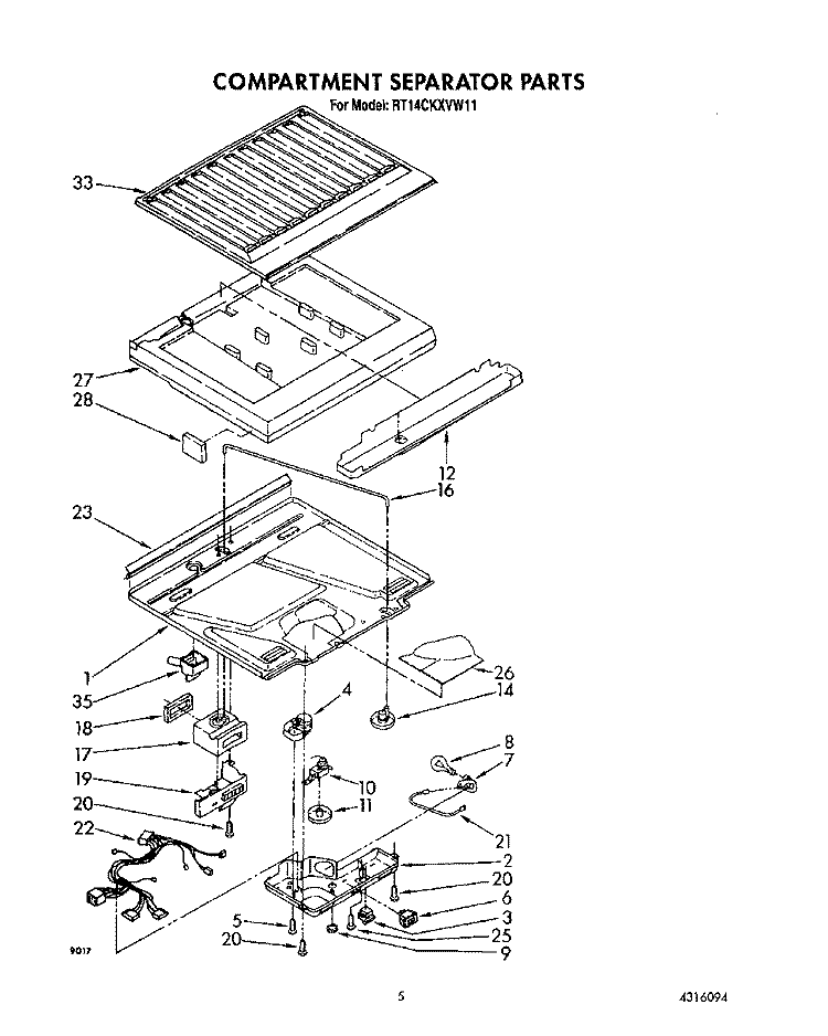 COMPARTMENT SEPARATOR Diagram and Parts List for RT14CKXVW11  Roper Refrigerator