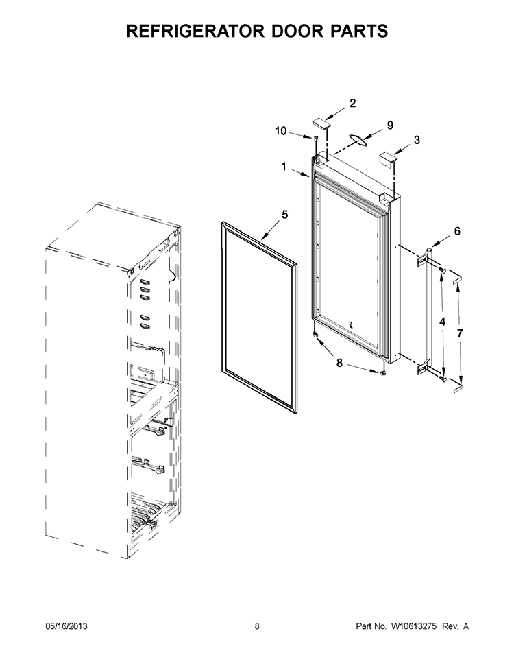 REFRIGERATOR DOOR PARTS Diagram and Parts List for WRB551WNBS00  Whirlpool Refrigerator