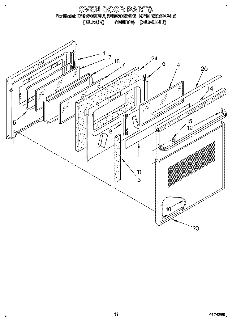 OVEN DOOR Diagram and Parts List for KEMS306XWH6  KitchenAid Wall Oven