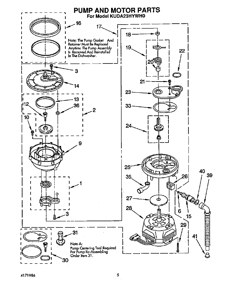 PUMP AND MOTOR Diagram and Parts List for KUDA23HYWH0  KitchenAid Dishwasher