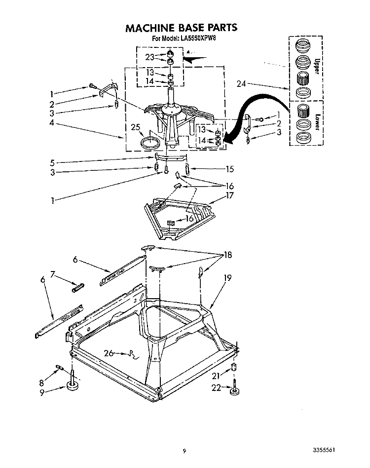 MACHINE BASE Diagram and Parts List for LA5550XPW8  Whirlpool Washer