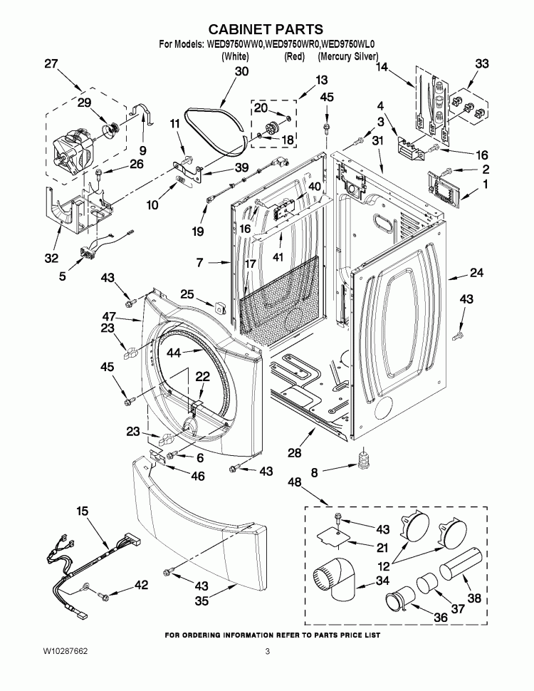 CABINET PARTS Diagram and Parts List for WED9750WL0  Whirlpool Dryer