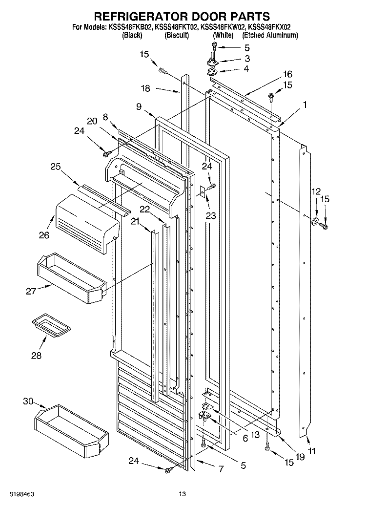 REFRIGERATOR DOOR PARTS Diagram and Parts List for KSSS48FKB02  KitchenAid Refrigerator