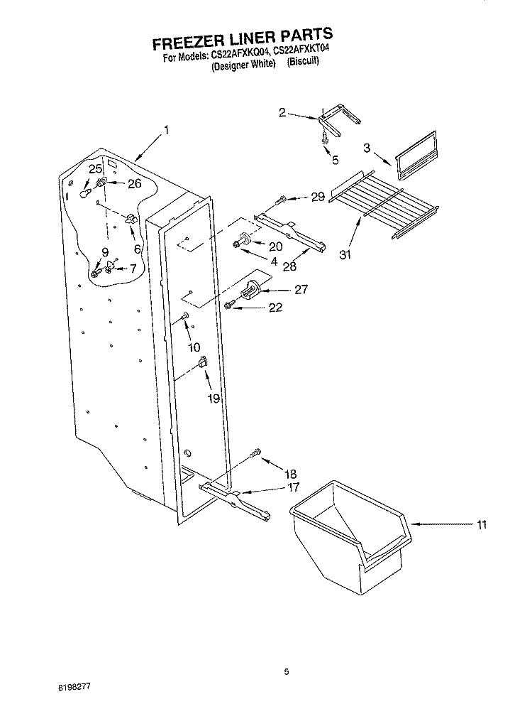FREEZER LINER Diagram and Parts List for CS22AFXKT04  Crosley Refrigerator