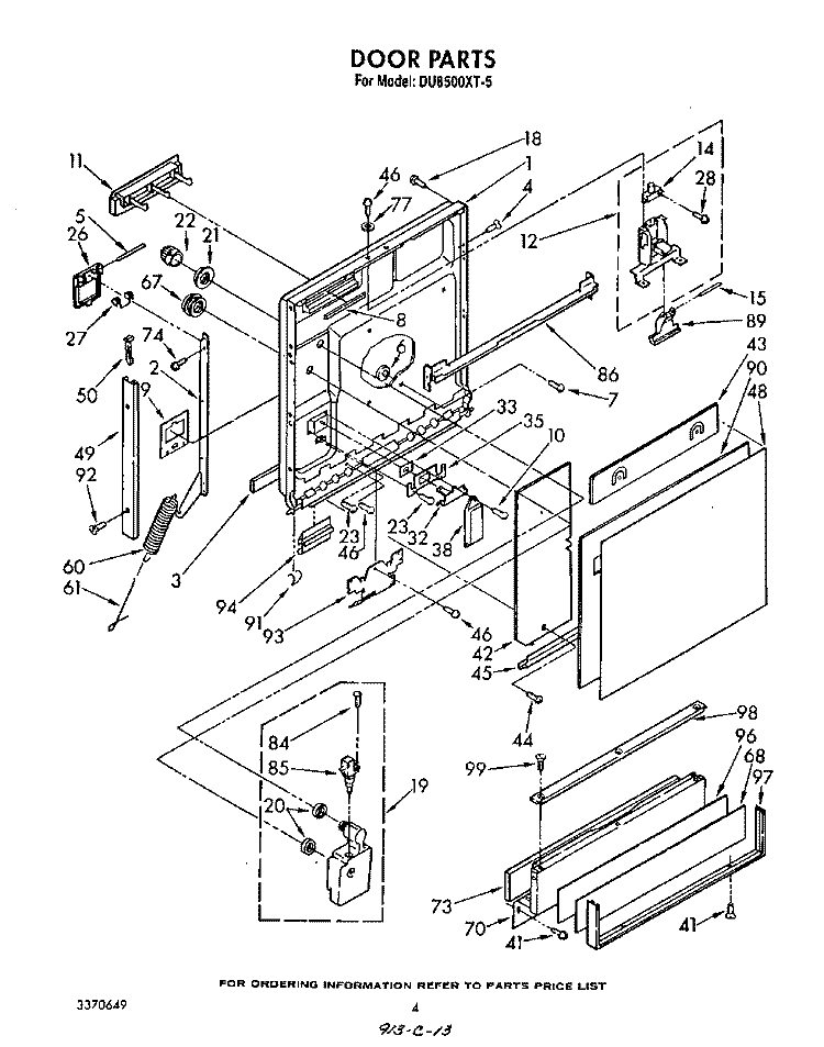 DOOR Diagram and Parts List for DU8500XT5  Whirlpool Dishwasher