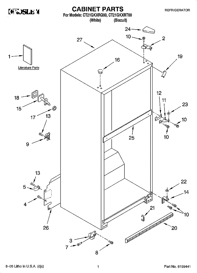CABINET PARTS Diagram and Parts List for CT21GKXRQ00  Crosley Refrigerator
