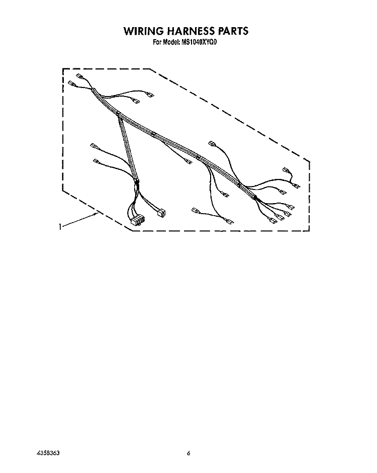 WIRING HARNESS, LIT/OPTIONAL Diagram and Parts List for MS1040XYQ0  Whirlpool Microwave