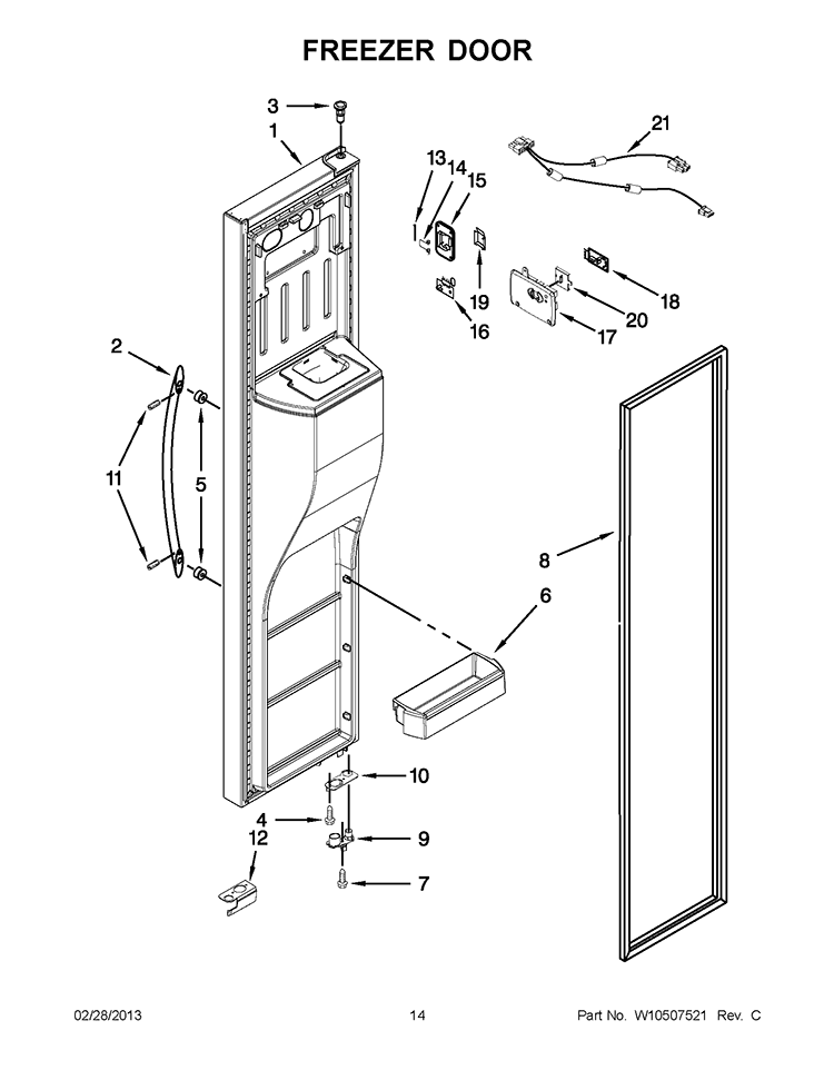 FREEZER DOOR Diagram and Parts List for WRL767SIAM00  Whirlpool Refrigerator