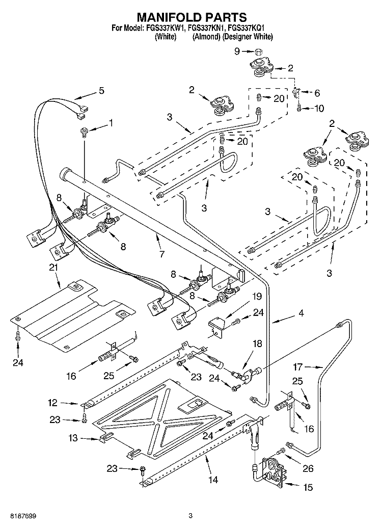 MANIFOLD Diagram and Parts List for FGS337KN1  Roper Range