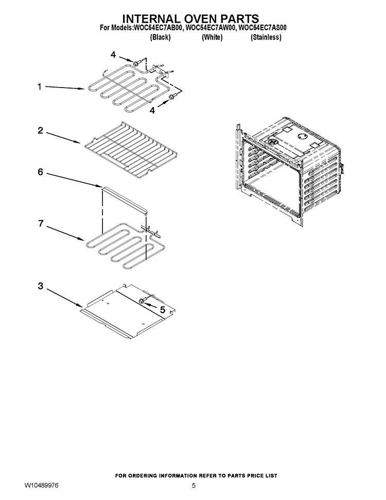 INTERNAL OVEN PARTS Diagram and Parts List for WOC54EC7AB00  Whirlpool Microwave Oven Combo